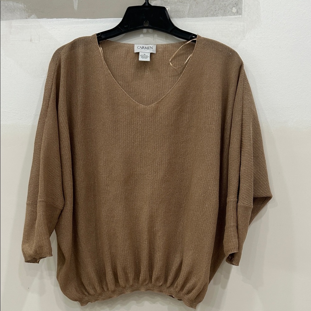 Carmen Marc Valvo Women's V-Neck Sweater in Tan